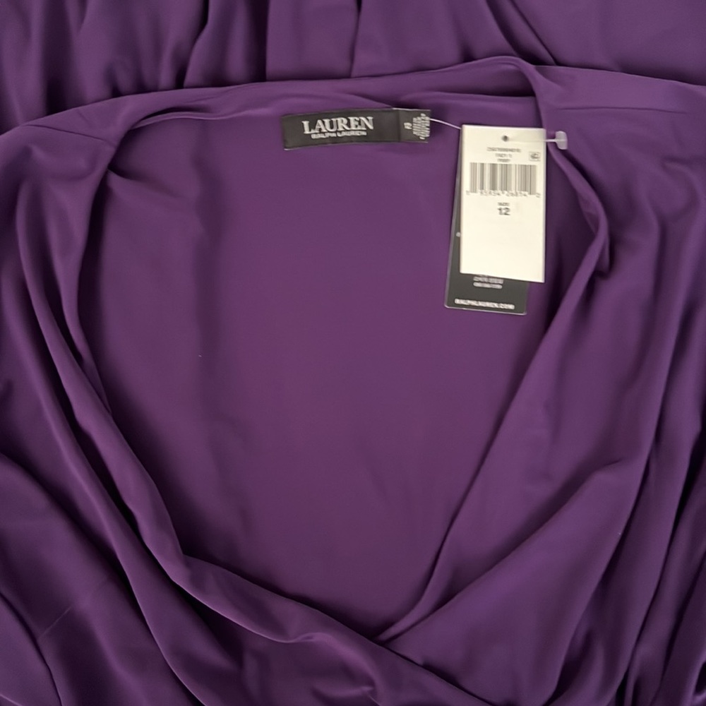 NWT $125 LAUREN RALPH LAUREN SURPLICE NECK SELFTIE A-LINE TARTAN PURPLE 12 Dress - Picture 3 of 6
